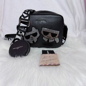 🔊‼️Karl Lagerfeld Black Bag with Cat and Sunglasses Motif